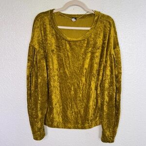 Free People Top Small Woman’s Crushed Velvet Boho Ballon Sleeves Chartreuse
